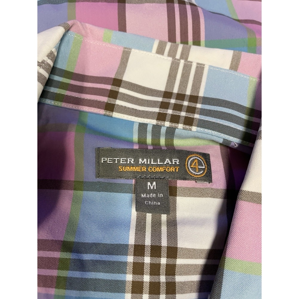 Peter Millar Summer Comfort Performance Mens Pink Blue Plaid Button Up Shirt M - Picture 3 of 14